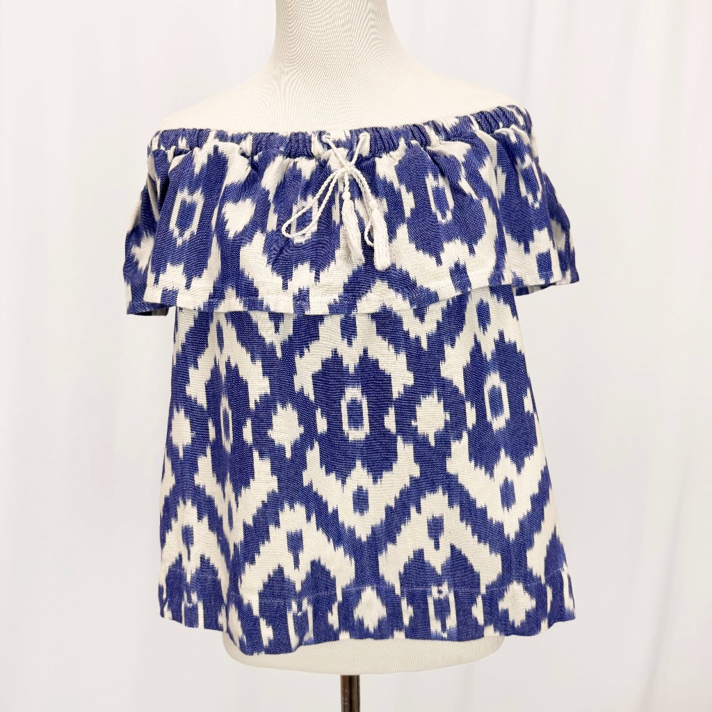 Madewell Women's Size S White Blue Off The Shoulder Top Blouse Tee